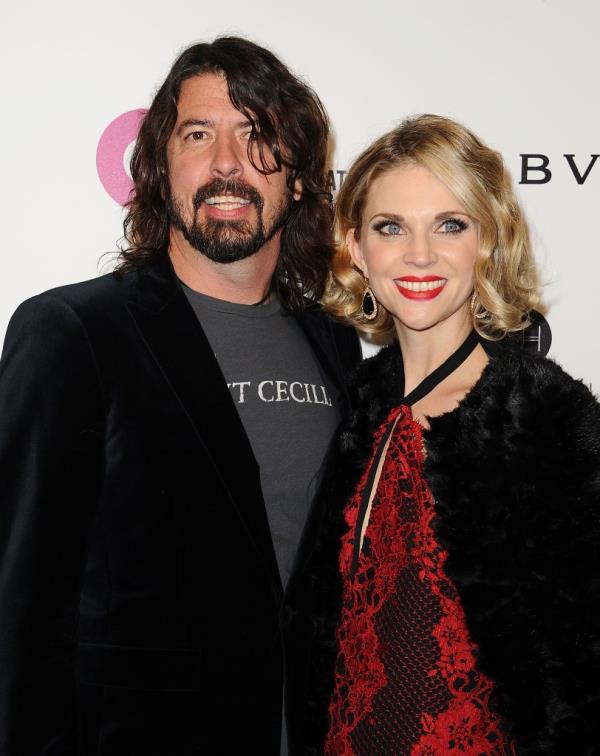 Dave Grohl and wife Jordyn Blum attend the 24th annual Elton John AIDS Foundation's Oscar viewing party on February 28, 2016 in West Hollywood, California.